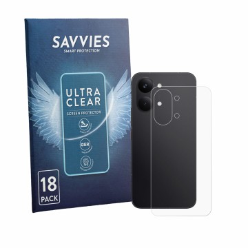 Vorderseite einer Produktverpackung mit dem Markenlogo Savvies. Daneben ist das Gerät Xiaomi Poco X8 Pro Max (Rückseite) mit d