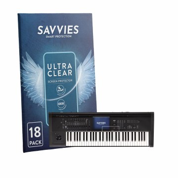Front side of a product packaging with the brand logo Savvies. Next to it is the device KORG Kronos 3 (2025) 61 shown with the
