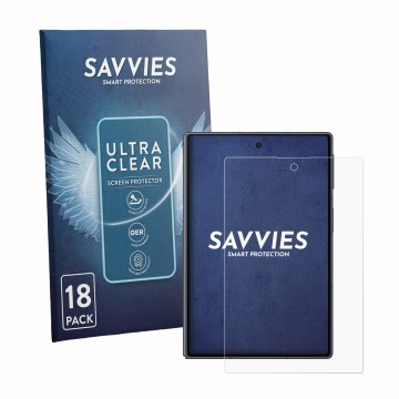 Vorderseite einer Produktverpackung mit dem Markenlogo Savvies. Daneben ist das Gerät Samsung Galaxy Z Fold 8 mit dem zugehöri