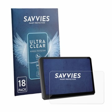 Front side of a product packaging with the brand logo Savvies. Next to it is the device Carpuride W702BS Pro 7