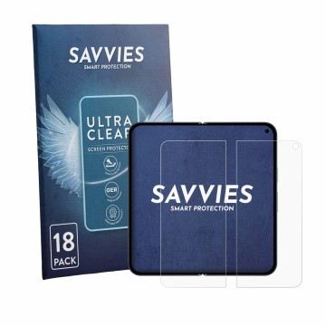 Front side of a product packaging with the brand logo Savvies. Next to it is the device Google Pixel 11 Pro Fold (Inner displa