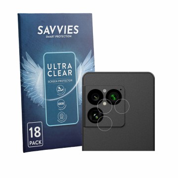 Front side of a product packaging with the brand logo Savvies. Next to it is the device Sony Xperia 1 VIII (ONLY Camera Lens) 