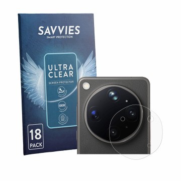 Vorderseite einer Produktverpackung mit dem Markenlogo Savvies. Daneben ist das Gerät Oppo Find X9 Ultra (NUR Kameraschutz) mi