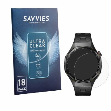 Face avant d’un emballage produit avec le logo de la marque Savvies. À côté, l’appareil Huawei Watch GT 7 Pro est représenté a