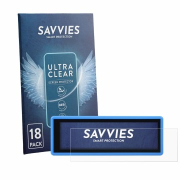 Vorderseite einer Produktverpackung mit dem Markenlogo Savvies. Daneben ist das Gerät Waveshare ESP32-S3 Touch LCD 3.49