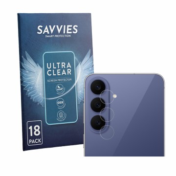 Parte frontal de un envase de producto con el logotipo de la marca Savvies. Al lado se muestra el dispositivo Samsung Galaxy S