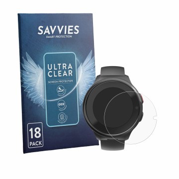 Vorderseite einer Produktverpackung mit dem Markenlogo Savvies. Daneben ist das Gerät Hama Kids Smartwatch mit dem zugehörigen