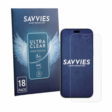 Parte frontale di una confezione del prodotto con il logo del marchio Savvies. Accanto è raffigurato il dispositivo Apple iPho