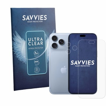 Parte frontale di una confezione del prodotto con il logo del marchio Savvies. Accanto è raffigurato il dispositivo Apple iPho