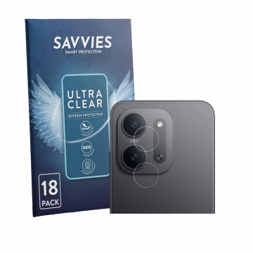 Front side of a product packaging with the brand logo Savvies. Next to it is the device Xiaomi Redmi 17C 5G (ONLY Camera Lens)