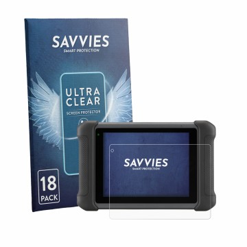 Vorderseite einer Produktverpackung mit dem Markenlogo Savvies. Daneben ist das Gerät Autel MaxiSys MS906 mit dem zugehörigen 