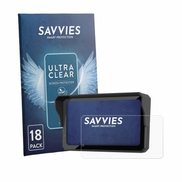 Parte frontal de un envase de producto con el logotipo de la marca Savvies. Al lado se muestra el dispositivo Carpuride W602 P