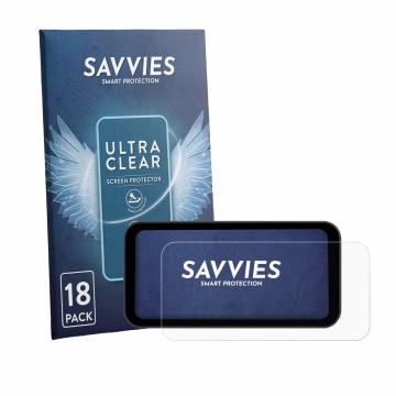 Parte frontal de un envase de producto con el logotipo de la marca Savvies. Al lado se muestra el dispositivo Carpuride W603DS