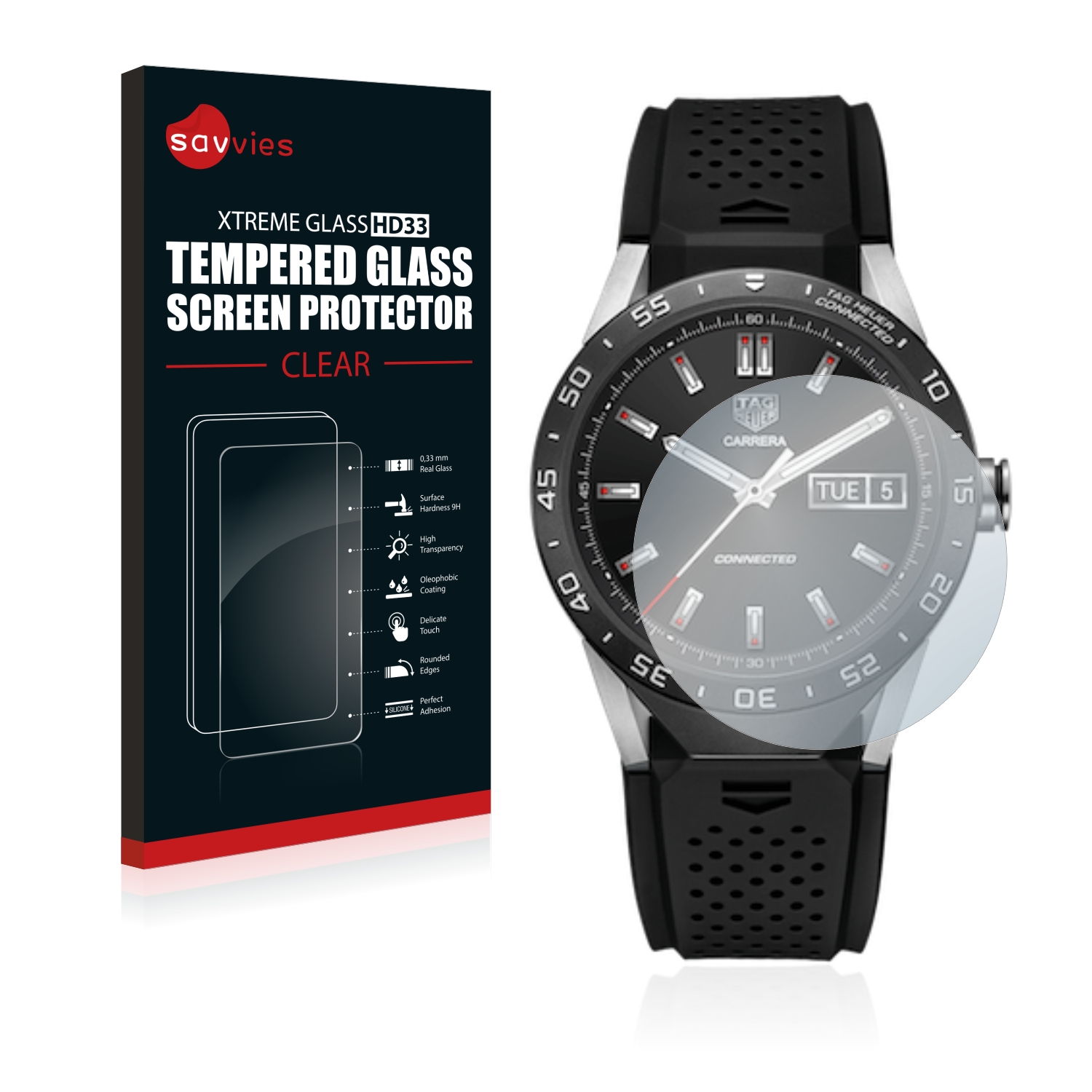 Savvies Clear Tempered Glass Screen Protector for TAG Heuer Connected 46 protectionfilms24