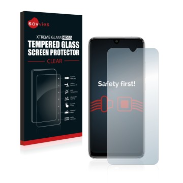 Parte frontale di una confezione del prodotto con il logo del marchio Savvies. Accanto è raffigurato il dispositivo Xiaomi Mi 