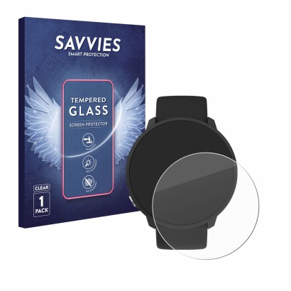 Front side of a product packaging with the brand logo Savvies. Next to it is the device Polar Unite shown with the correspondi