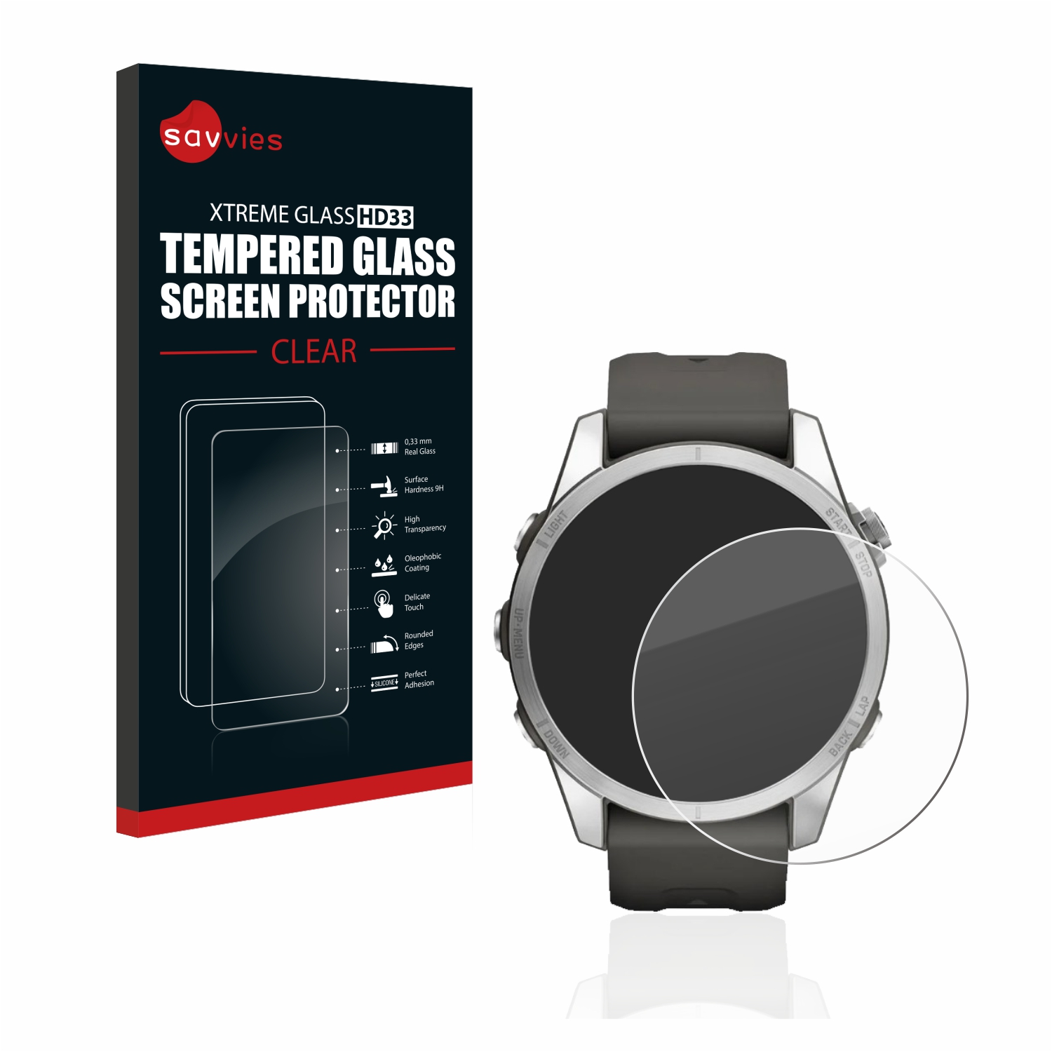 Savvies Clear Tempered Glass Screen Protector for Garmin Fenix 7S