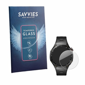 Parte frontale di una confezione del prodotto con il logo del marchio Savvies. Accanto è raffigurato il dispositivo Huawei Wat