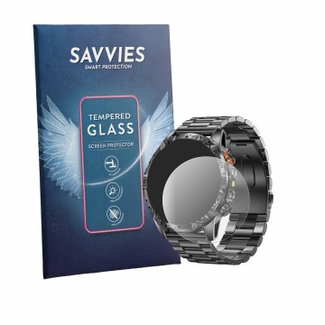 Parte frontal de un envase de producto con el logotipo de la marca Savvies. Al lado se muestra el dispositivo INF Watch 410968
