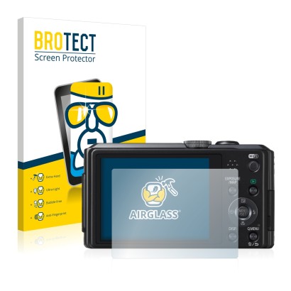 Parte frontal de un envase de producto con el logotipo de la marca BROTECT. Al lado se muestra el dispositivo Panasonic Lumix