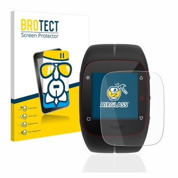 Front side of a product packaging with the brand logo BROTECT. Next to it is the device Polar M400 shown with the correspondin