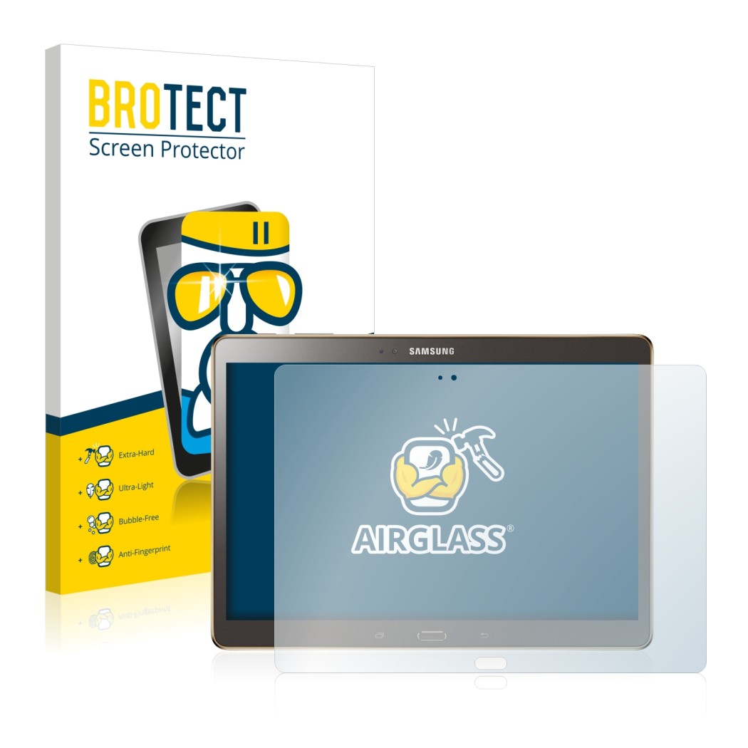 Parte frontale di una confezione del prodotto con il logo del marchio BROTECT. Accanto è raffigurato il dispositivo Samsung Ga