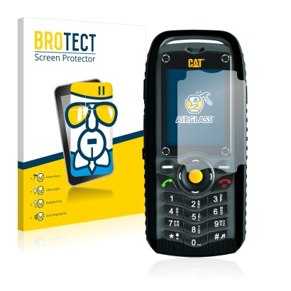 Parte frontal de un envase de producto con el logotipo de la marca BROTECT. Al lado se muestra el dispositivo Caterpillar Cat 