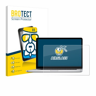 Parte frontale di una confezione del prodotto con il logo del marchio BROTECT. Accanto è raffigurato il dispositivo Apple MacB