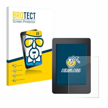 Front side of a product packaging with the brand logo BROTECT. Next to it is the device Amazon Kindle Paperwhite 2015 (7th Gen