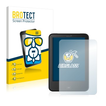 Parte frontal de un envase de producto con el logotipo de la marca BROTECT. Al lado se muestra el dispositivo Tolino Vision 3 