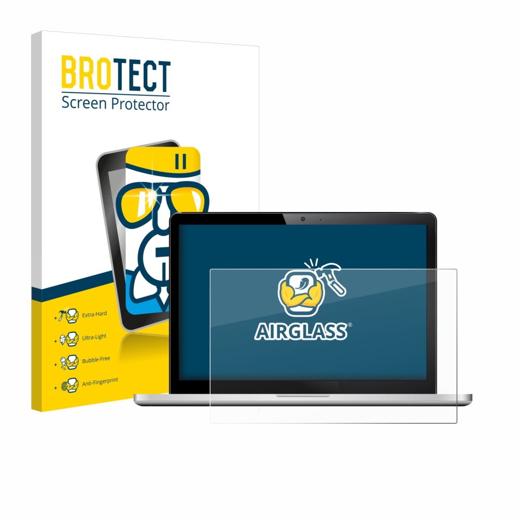 Parte frontal de un envase de producto con el logotipo de la marca BROTECT. Al lado se muestra el dispositivo con su protector