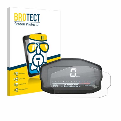 Front side of a product packaging with the brand logo BROTECT. Next to it is the device Ducati Panigale 1199 Speedometer displ