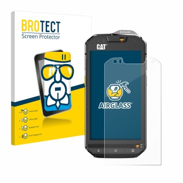 Vorderseite einer Produktverpackung mit dem Markenlogo BROTECT. Daneben ist das Gerät Caterpillar Cat S60 mit dem zugehörigen 