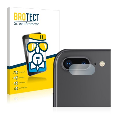 Parte frontal de un envase de producto con el logotipo de la marca BROTECT. Al lado se muestra el dispositivo Apple iPhone 8 P