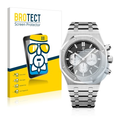 Front side of a product packaging with the brand logo BROTECT. Next to it is the device Audemars Piguet Royal Oak (41 mm) show