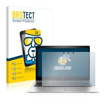 Front side of a product packaging with the brand logo BROTECT. Next to it is the device HP EliteBook 850 G5 Touch shown with t