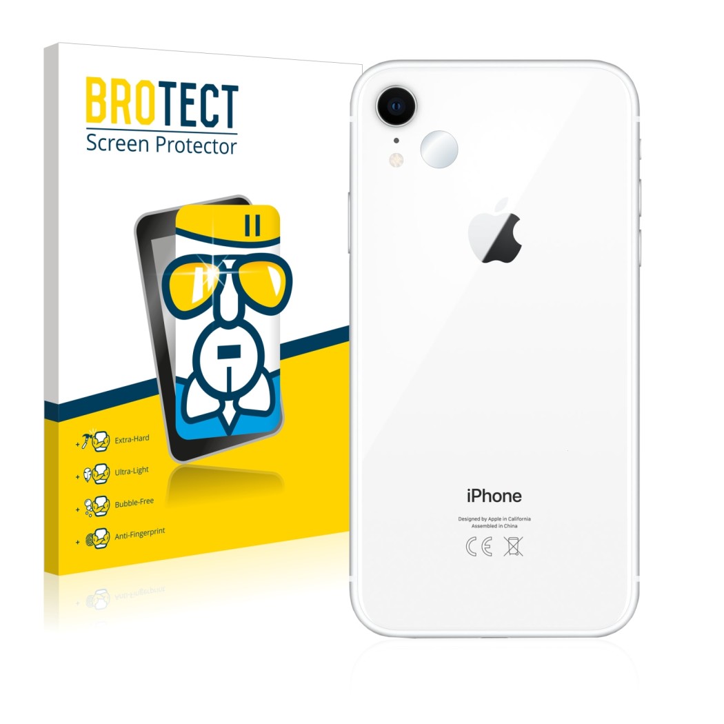 Parte frontale di una confezione del prodotto con il logo del marchio BROTECT. Accanto è raffigurato il dispositivo Apple iPho