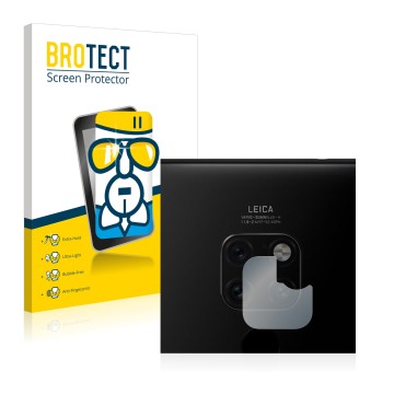 Face avant d’un emballage produit avec le logo de la marque BROTECT. À côté, l’appareil Huawei Mate 20 (Caméra UNIQUEMENT) est