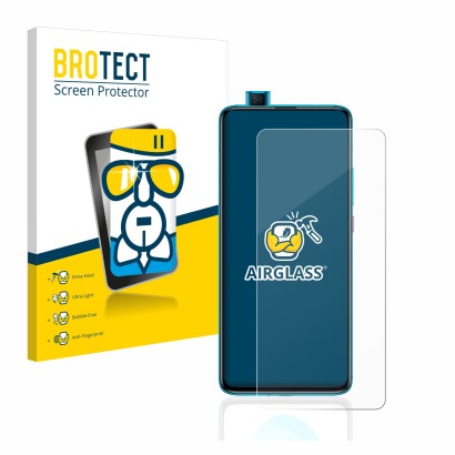 Face avant d’un emballage produit avec le logo de la marque BROTECT. À côté, l’appareil Xiaomi Poco F2 Pro est représenté avec