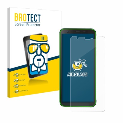 Face avant d’un emballage produit avec le logo de la marque BROTECT. À côté, l’appareil Blackview BV6300 Pro est représenté av