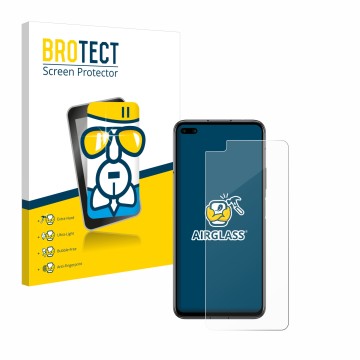 Parte frontal de un envase de producto con el logotipo de la marca BROTECT. Al lado se muestra el dispositivo Honor Play 4 Pro