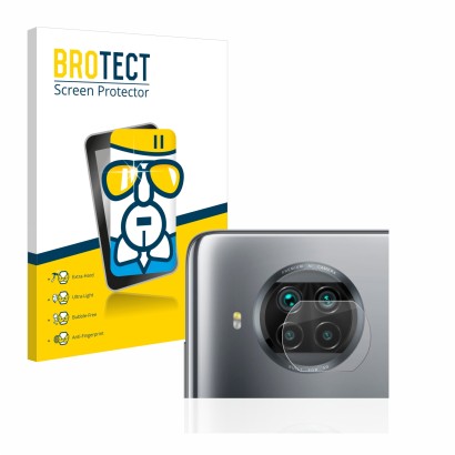 Parte frontal de un envase de producto con el logotipo de la marca BROTECT. Al lado se muestra el dispositivo Xiaomi Mi 10T Li