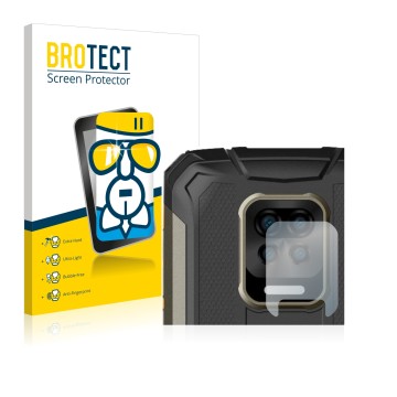 Front side of a product packaging with the brand logo BROTECT. Next to it is the device Doogee S59 Pro (ONLY Camera Lens) show