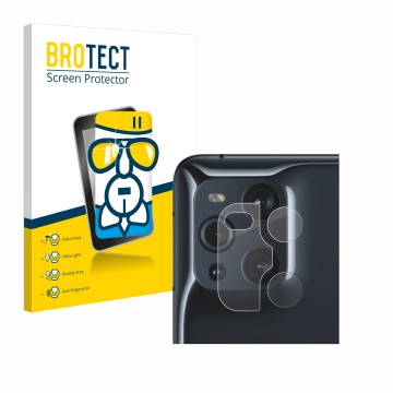 Vorderseite einer Produktverpackung mit dem Markenlogo BROTECT. Daneben ist das Gerät Oppo Find X3 Pro (NUR Kameraschutz) mit 