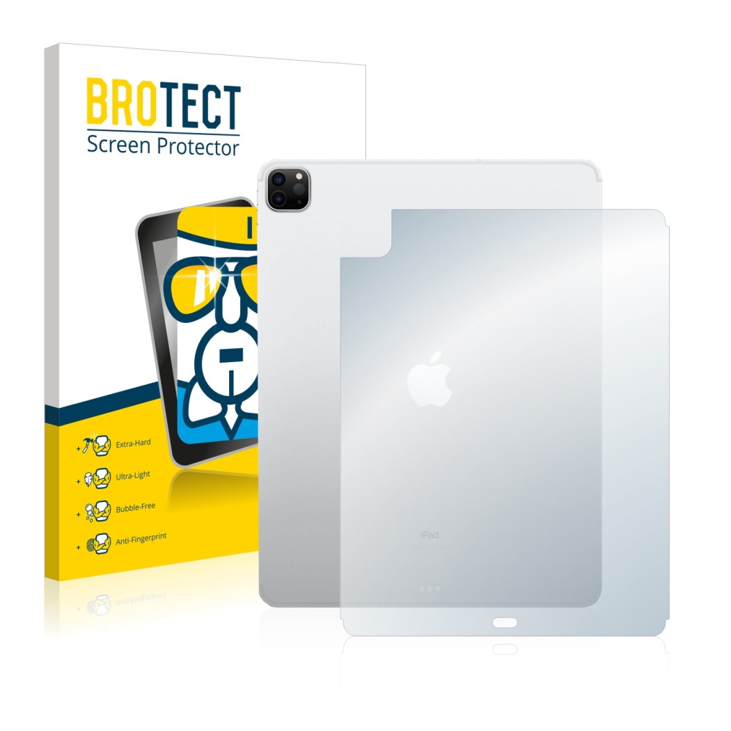 Parte frontale di una confezione del prodotto con il logo del marchio BROTECT. Accanto è raffigurato il dispositivo Apple iPad