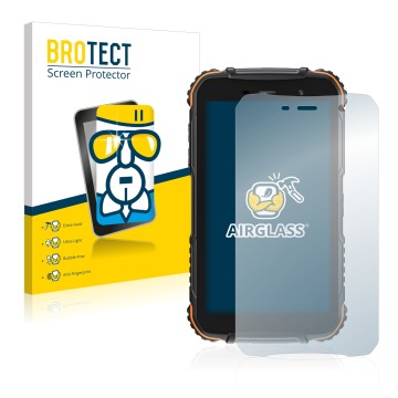 Face avant d’un emballage produit avec le logo de la marque BROTECT. À côté, l’appareil Doogee S35T est représenté avec la pro