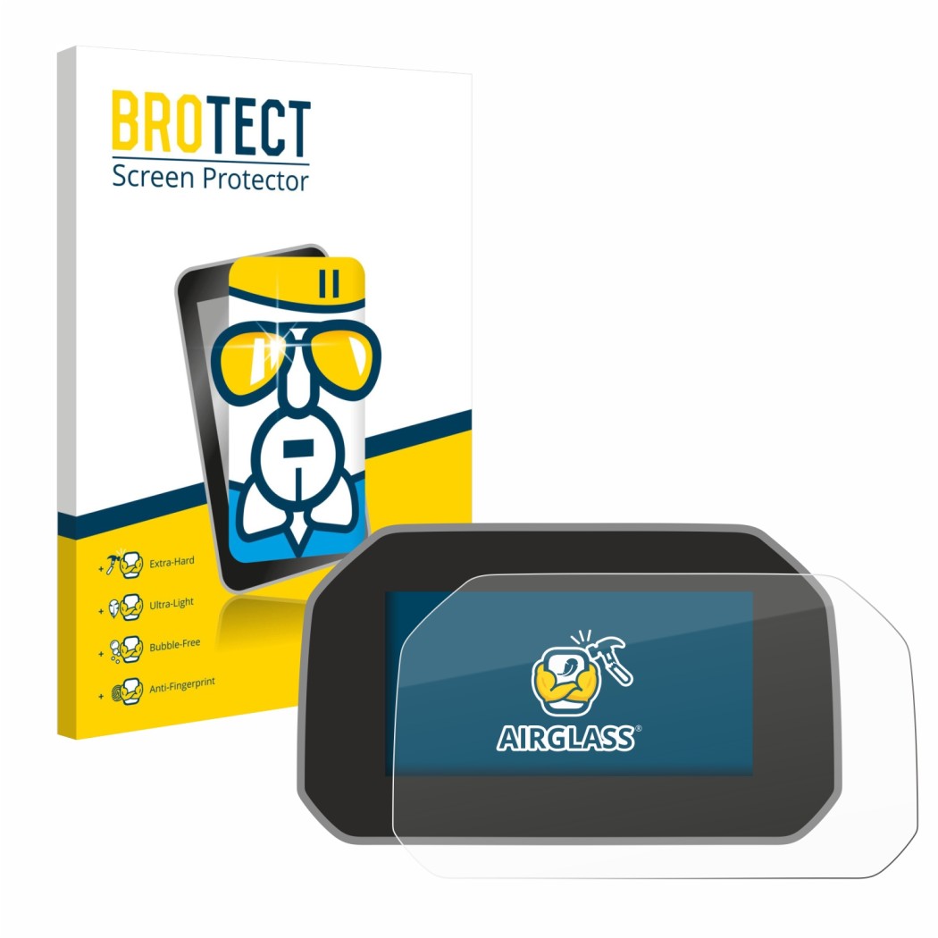 Parte frontale di una confezione del prodotto con il logo del marchio BROTECT. Accanto è raffigurato il dispositivo BMW R 1250
