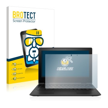 Parte frontal de un envase de producto con el logotipo de la marca BROTECT. Al lado se muestra el dispositivo HP Chromebook x3
