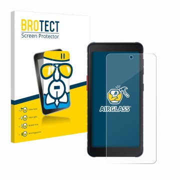Parte frontale di una confezione del prodotto con il logo del marchio BROTECT. Accanto è raffigurato il dispositivo Samsung Ga