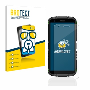 Vorderseite einer Produktverpackung mit dem Markenlogo BROTECT. Daneben ist das Gerät Doogee S41 Pro mit dem zugehörigen Displ